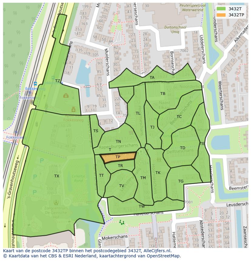 Afbeelding van het postcodegebied 3432 TP op de kaart.