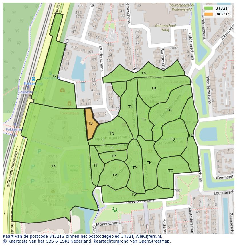 Afbeelding van het postcodegebied 3432 TS op de kaart.