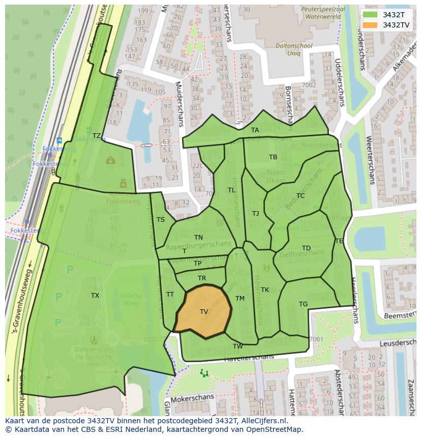 Afbeelding van het postcodegebied 3432 TV op de kaart.
