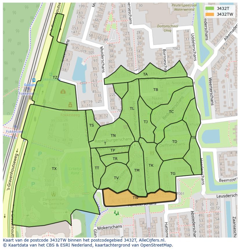 Afbeelding van het postcodegebied 3432 TW op de kaart.