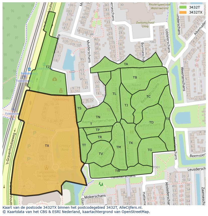 Afbeelding van het postcodegebied 3432 TX op de kaart.