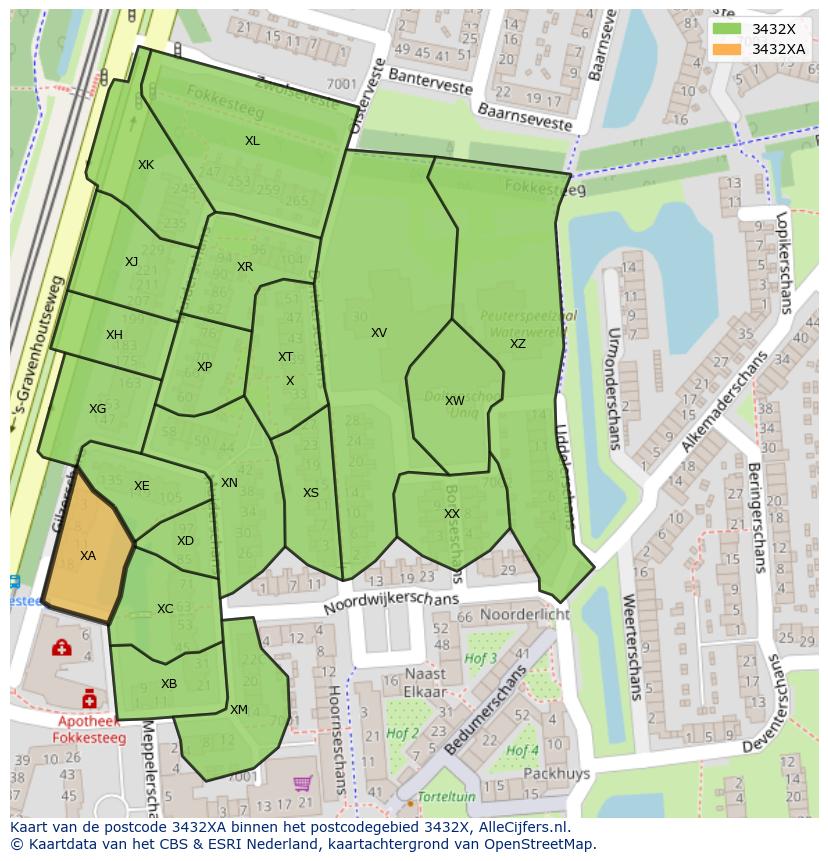 Afbeelding van het postcodegebied 3432 XA op de kaart.