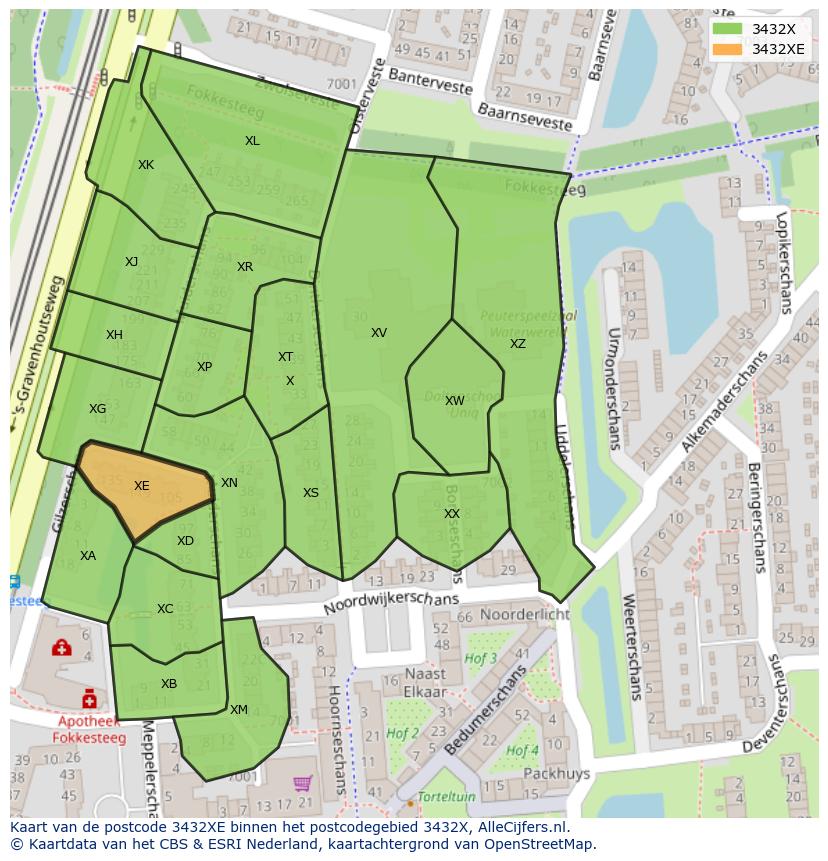 Afbeelding van het postcodegebied 3432 XE op de kaart.