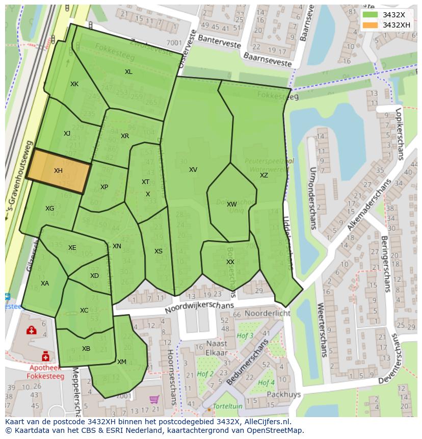 Afbeelding van het postcodegebied 3432 XH op de kaart.