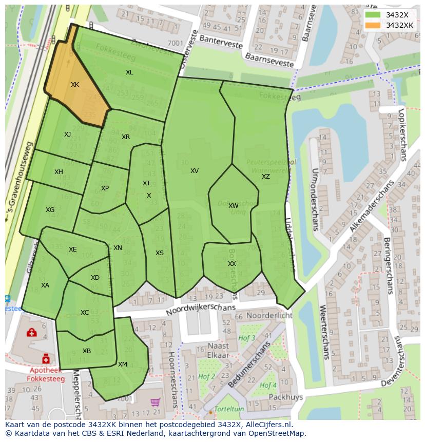 Afbeelding van het postcodegebied 3432 XK op de kaart.