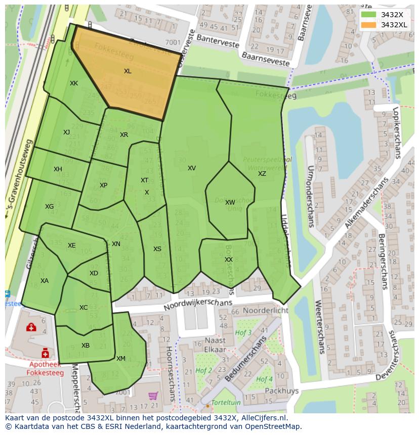 Afbeelding van het postcodegebied 3432 XL op de kaart.