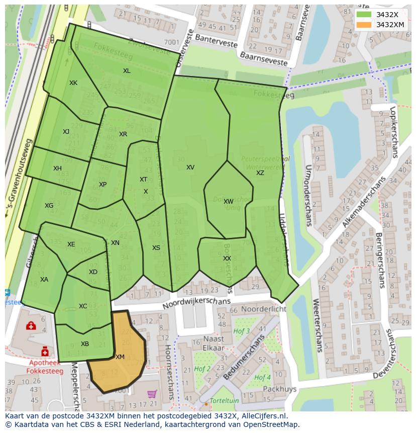 Afbeelding van het postcodegebied 3432 XM op de kaart.