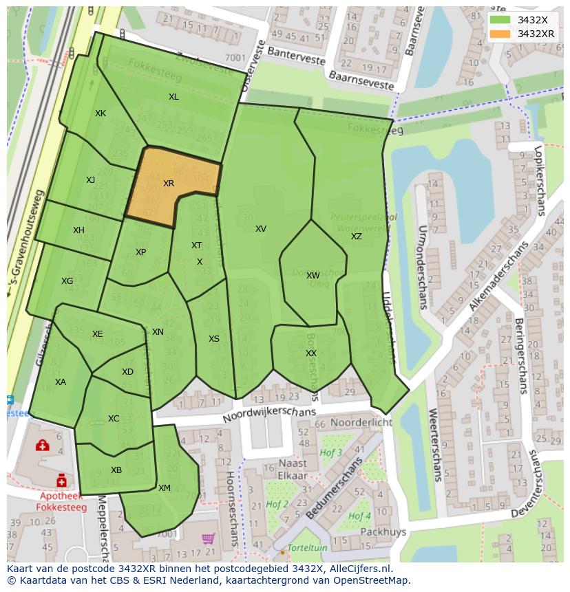 Afbeelding van het postcodegebied 3432 XR op de kaart.