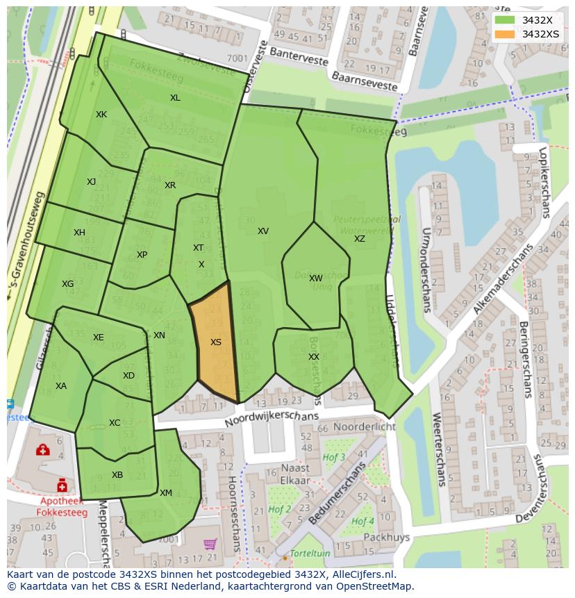 Afbeelding van het postcodegebied 3432 XS op de kaart.