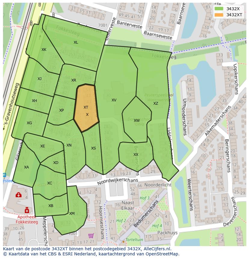 Afbeelding van het postcodegebied 3432 XT op de kaart.