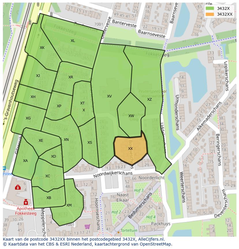 Afbeelding van het postcodegebied 3432 XX op de kaart.