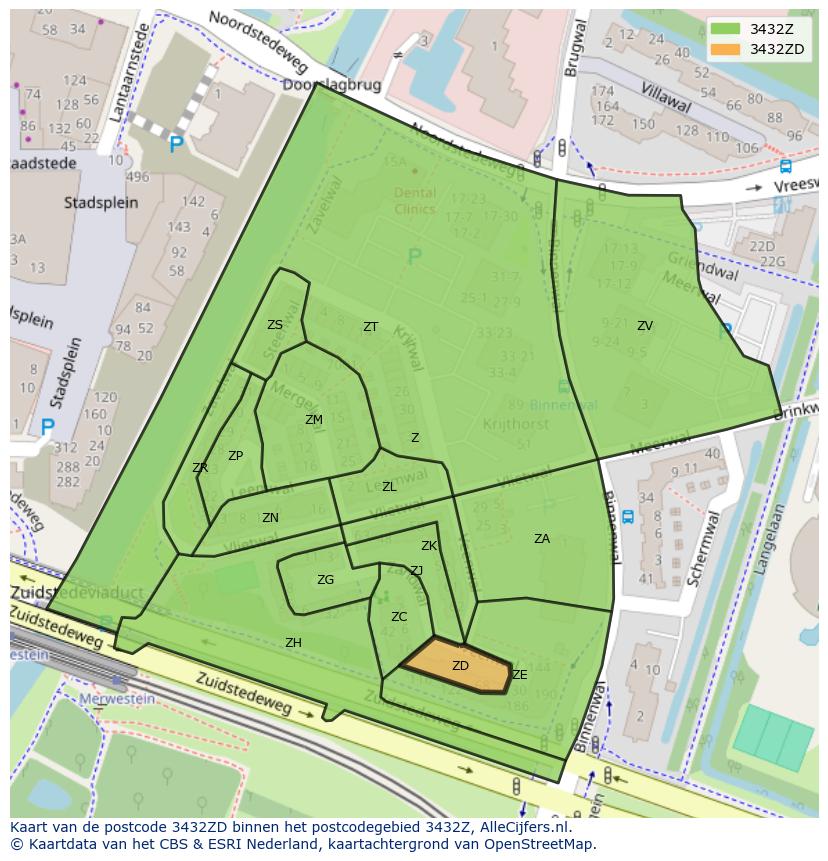 Afbeelding van het postcodegebied 3432 ZD op de kaart.
