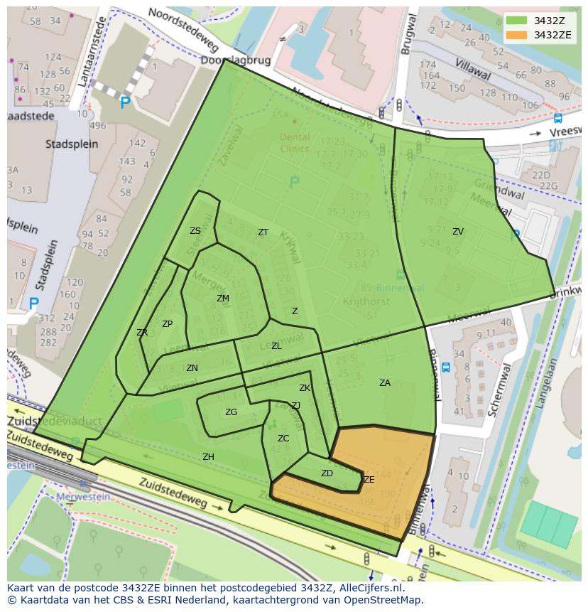 Afbeelding van het postcodegebied 3432 ZE op de kaart.