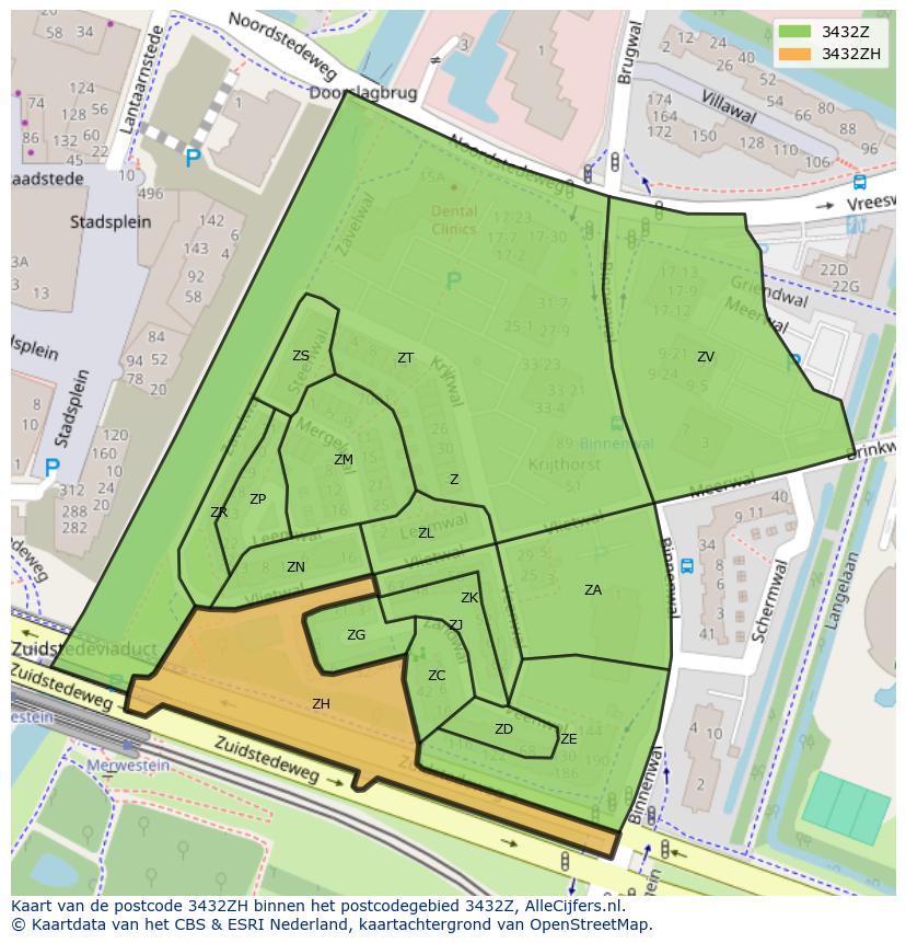 Afbeelding van het postcodegebied 3432 ZH op de kaart.