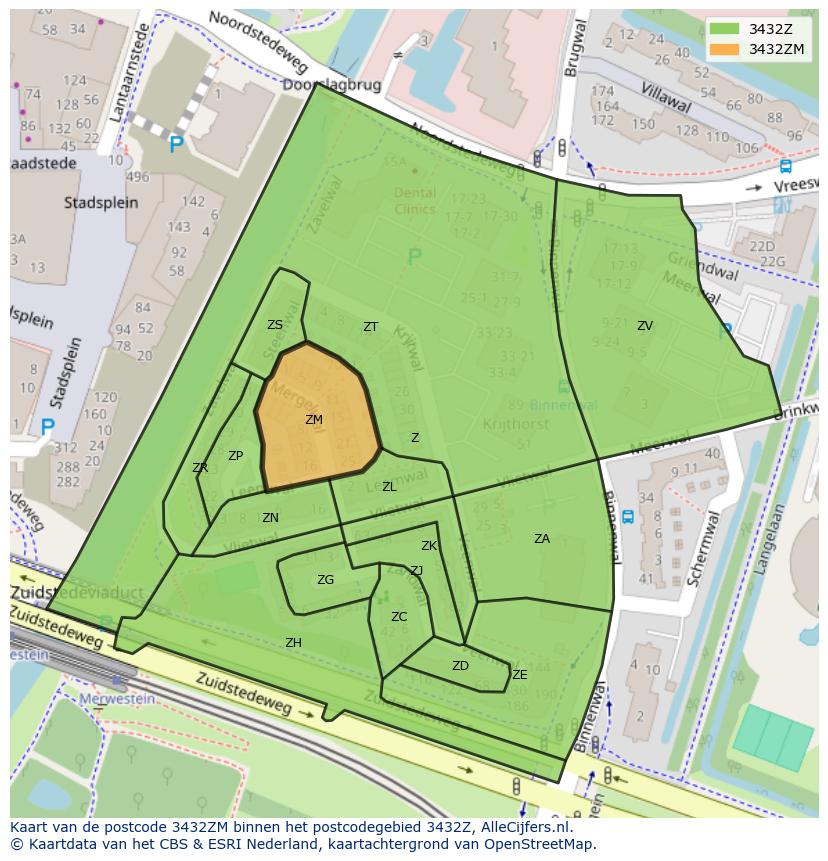 Afbeelding van het postcodegebied 3432 ZM op de kaart.