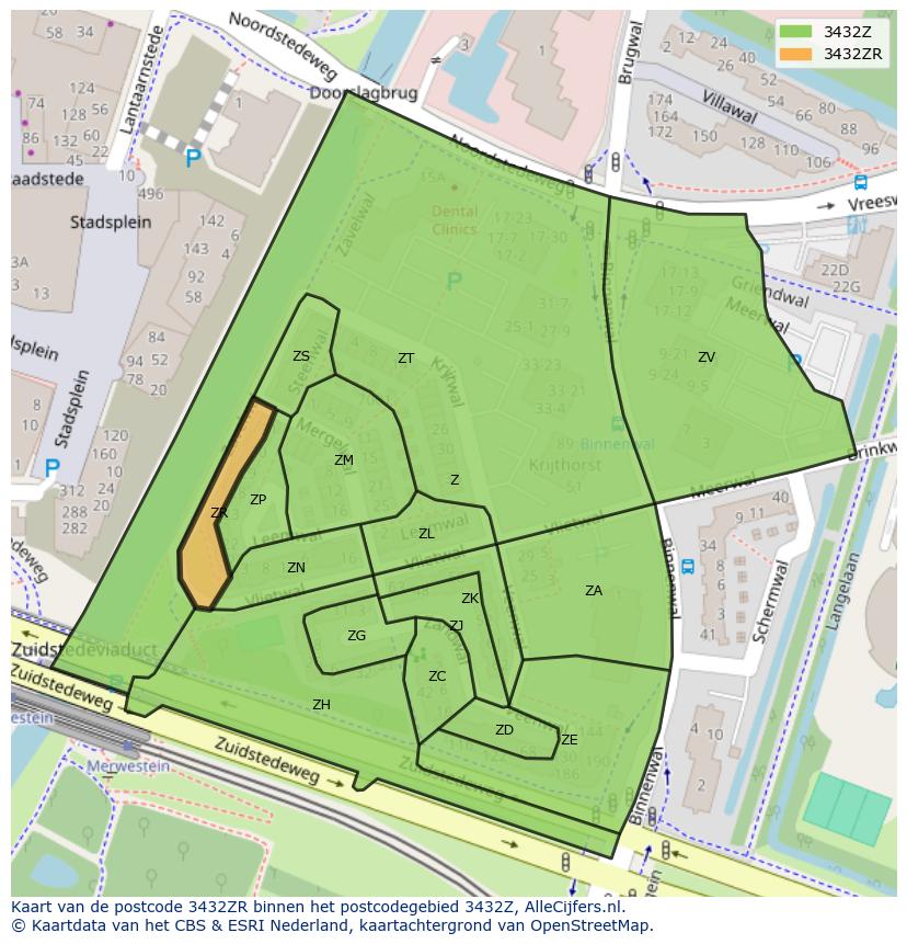 Afbeelding van het postcodegebied 3432 ZR op de kaart.