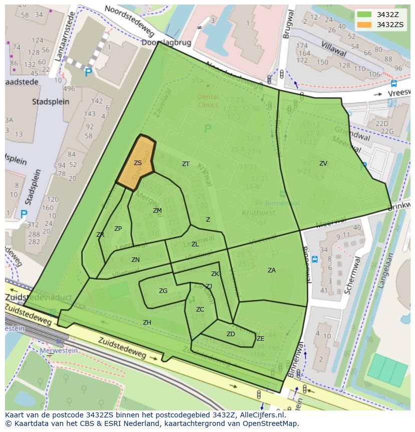 Afbeelding van het postcodegebied 3432 ZS op de kaart.