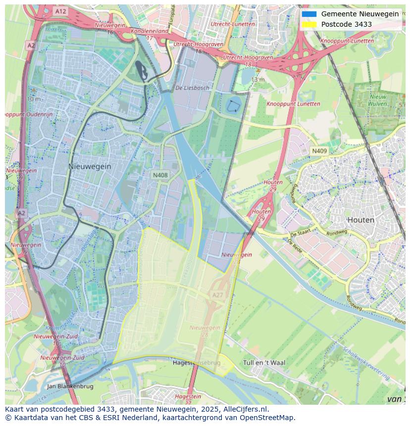 Afbeelding van het postcodegebied 3433 op de kaart.