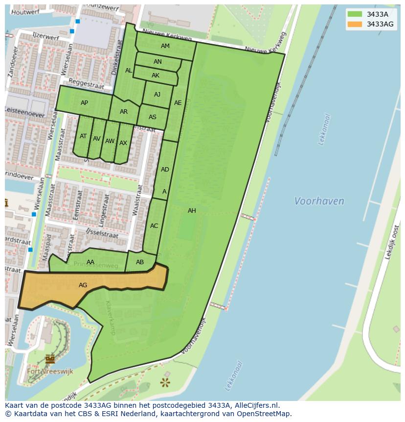 Afbeelding van het postcodegebied 3433 AG op de kaart.