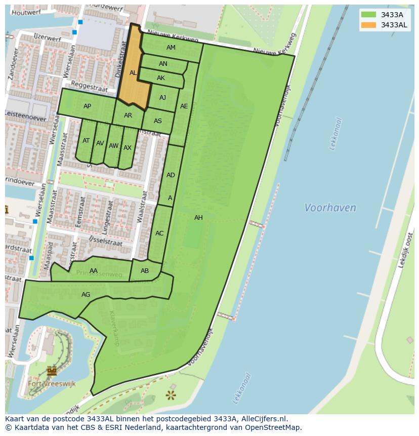 Afbeelding van het postcodegebied 3433 AL op de kaart.