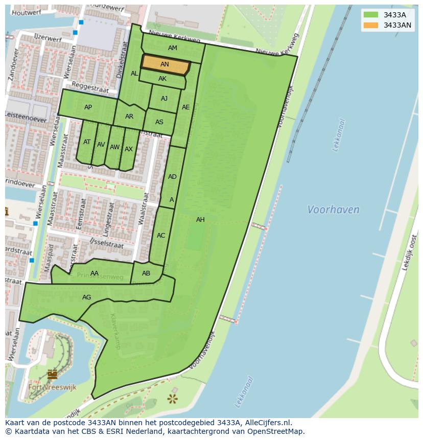 Afbeelding van het postcodegebied 3433 AN op de kaart.