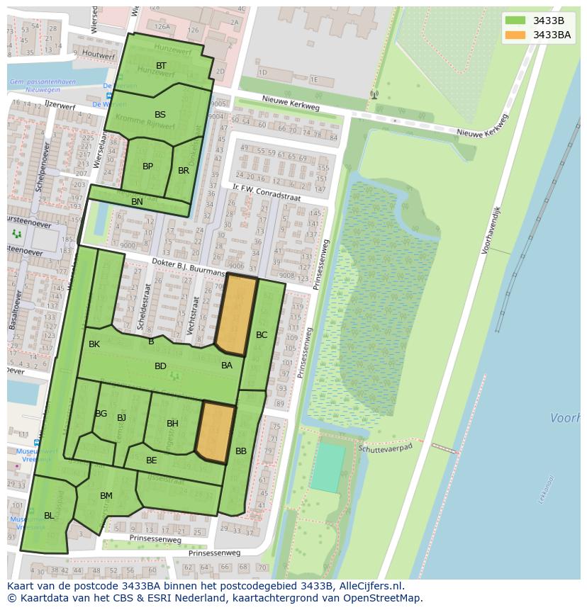 Afbeelding van het postcodegebied 3433 BA op de kaart.