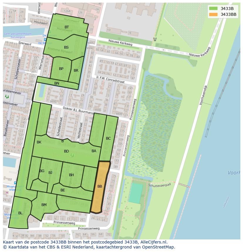 Afbeelding van het postcodegebied 3433 BB op de kaart.
