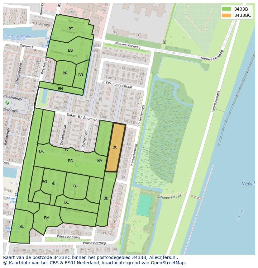Afbeelding van het postcodegebied 3433 BC op de kaart.