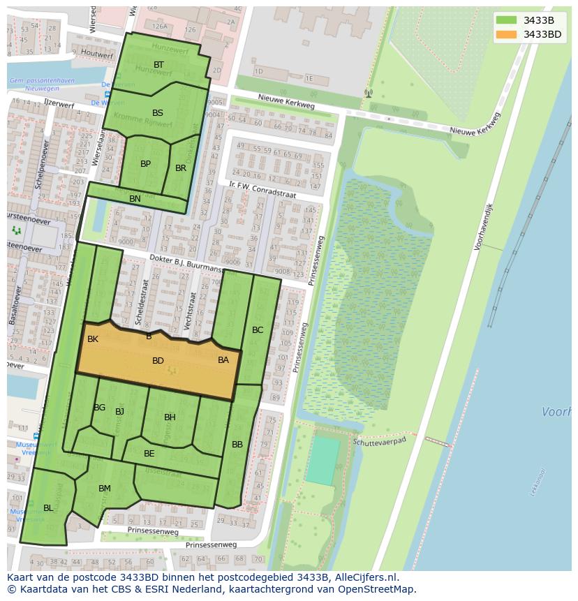 Afbeelding van het postcodegebied 3433 BD op de kaart.