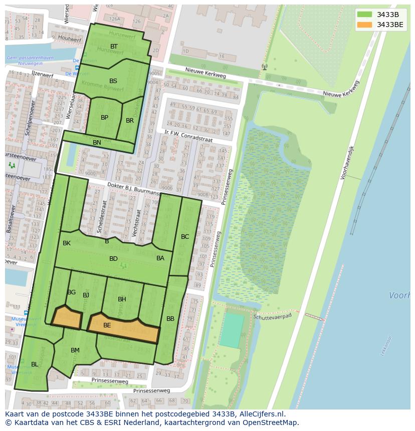 Afbeelding van het postcodegebied 3433 BE op de kaart.
