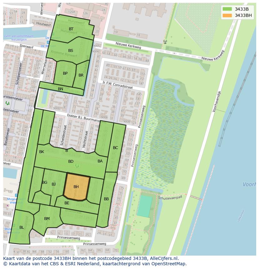 Afbeelding van het postcodegebied 3433 BH op de kaart.