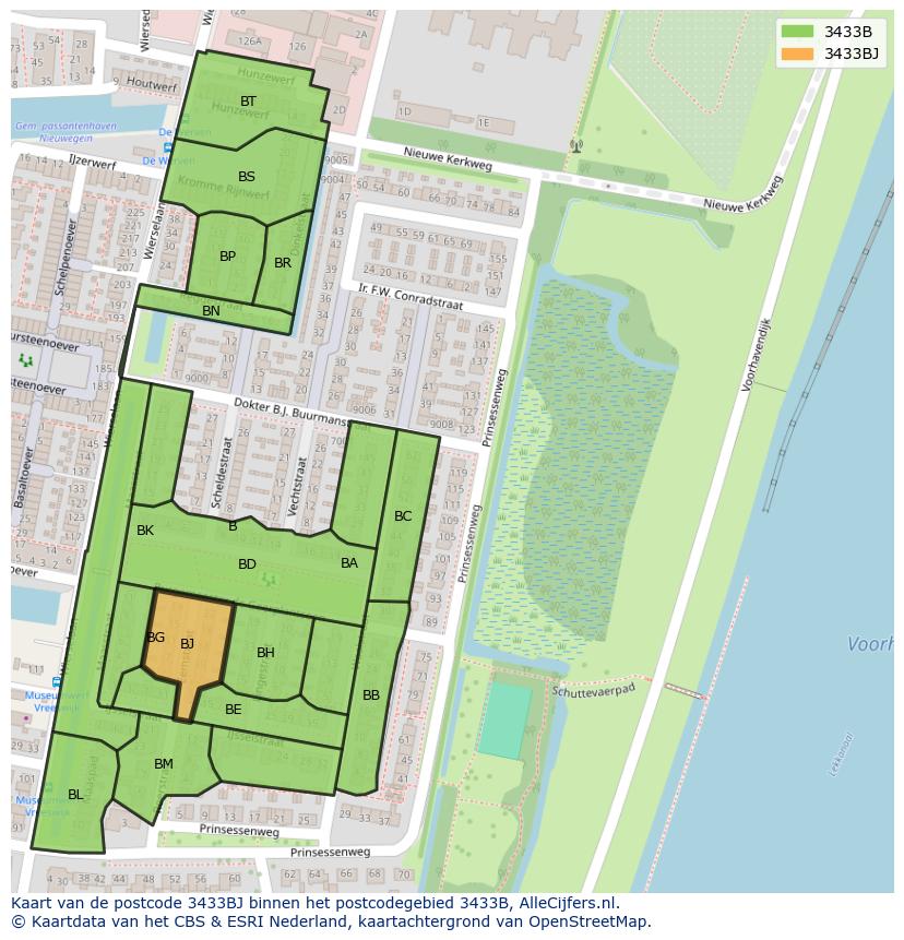 Afbeelding van het postcodegebied 3433 BJ op de kaart.