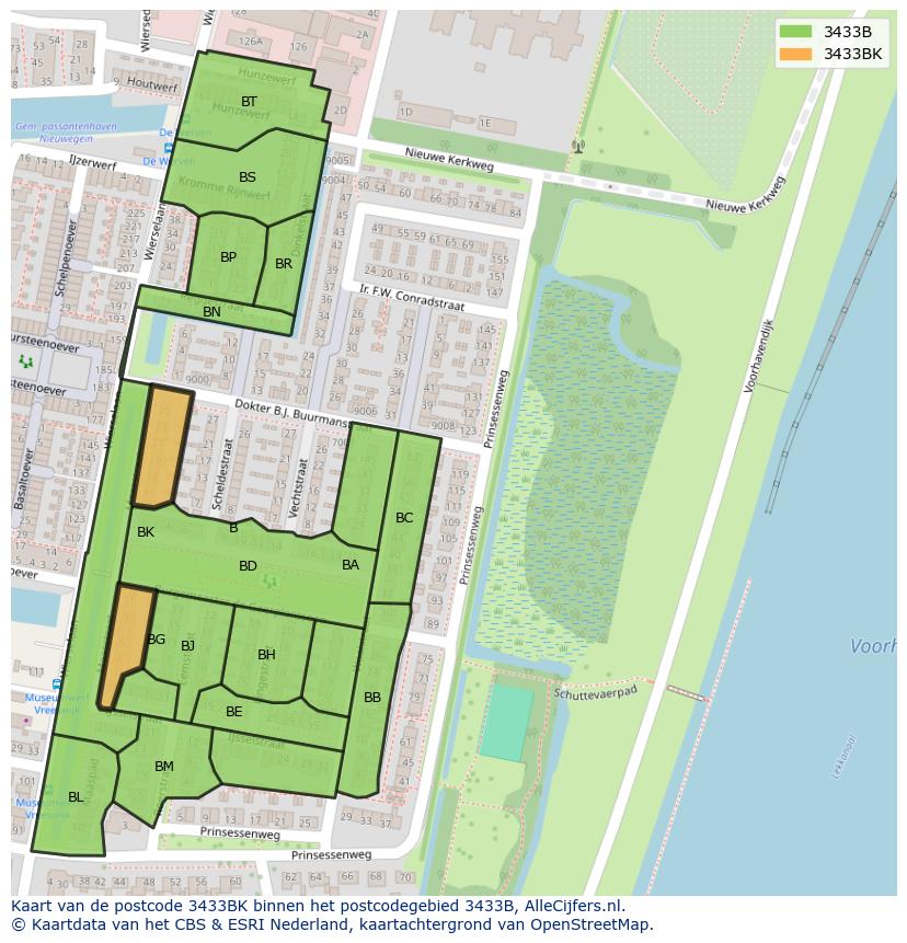 Afbeelding van het postcodegebied 3433 BK op de kaart.