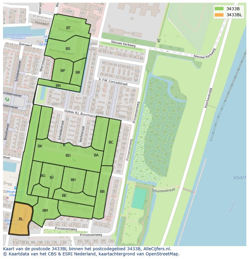 Afbeelding van het postcodegebied 3433 BL op de kaart.