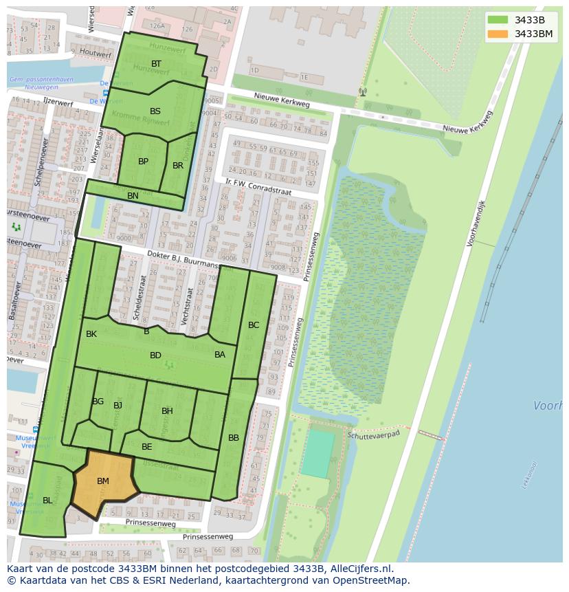 Afbeelding van het postcodegebied 3433 BM op de kaart.