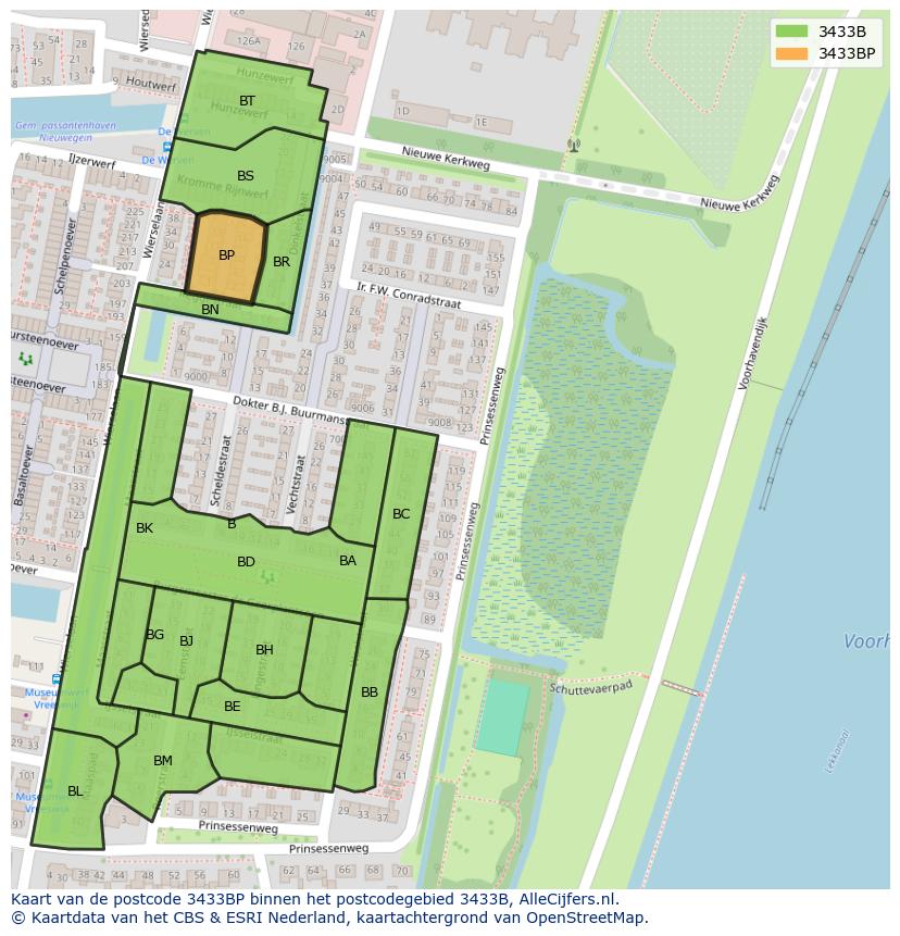 Afbeelding van het postcodegebied 3433 BP op de kaart.
