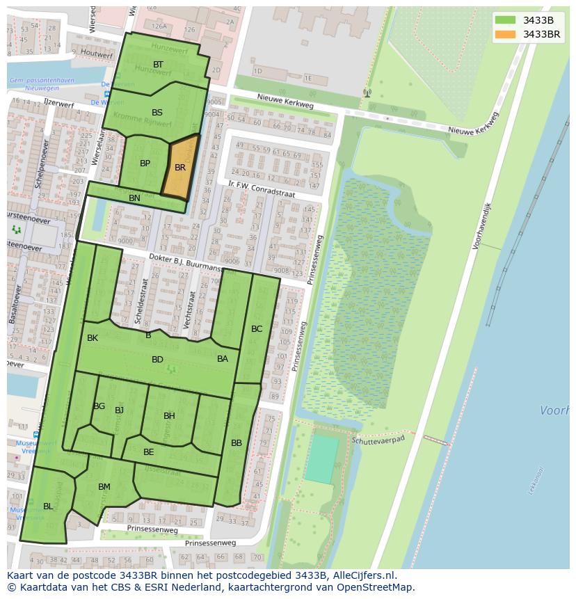 Afbeelding van het postcodegebied 3433 BR op de kaart.