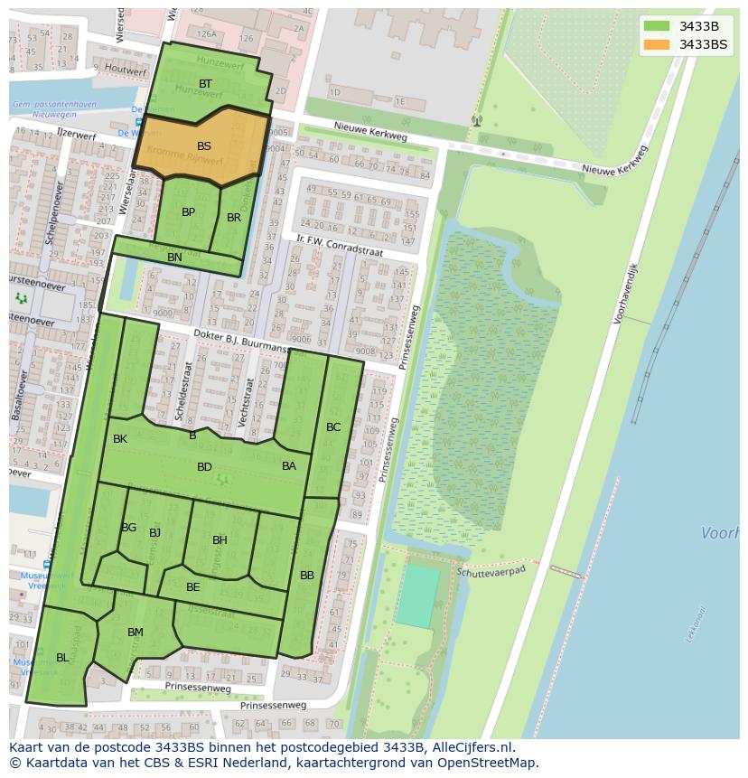 Afbeelding van het postcodegebied 3433 BS op de kaart.