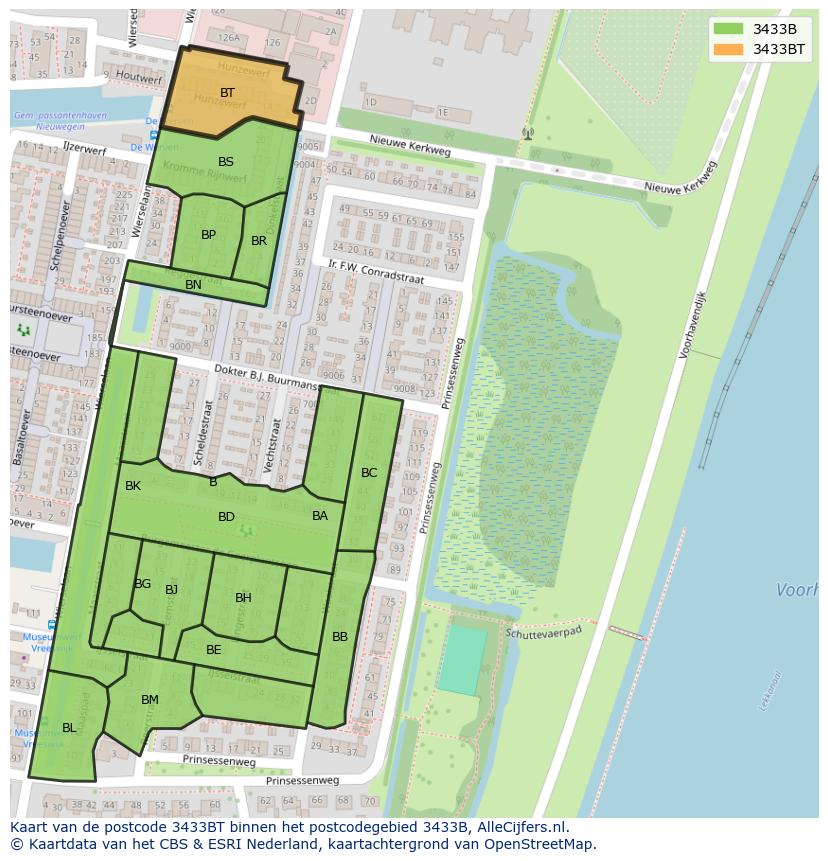 Afbeelding van het postcodegebied 3433 BT op de kaart.