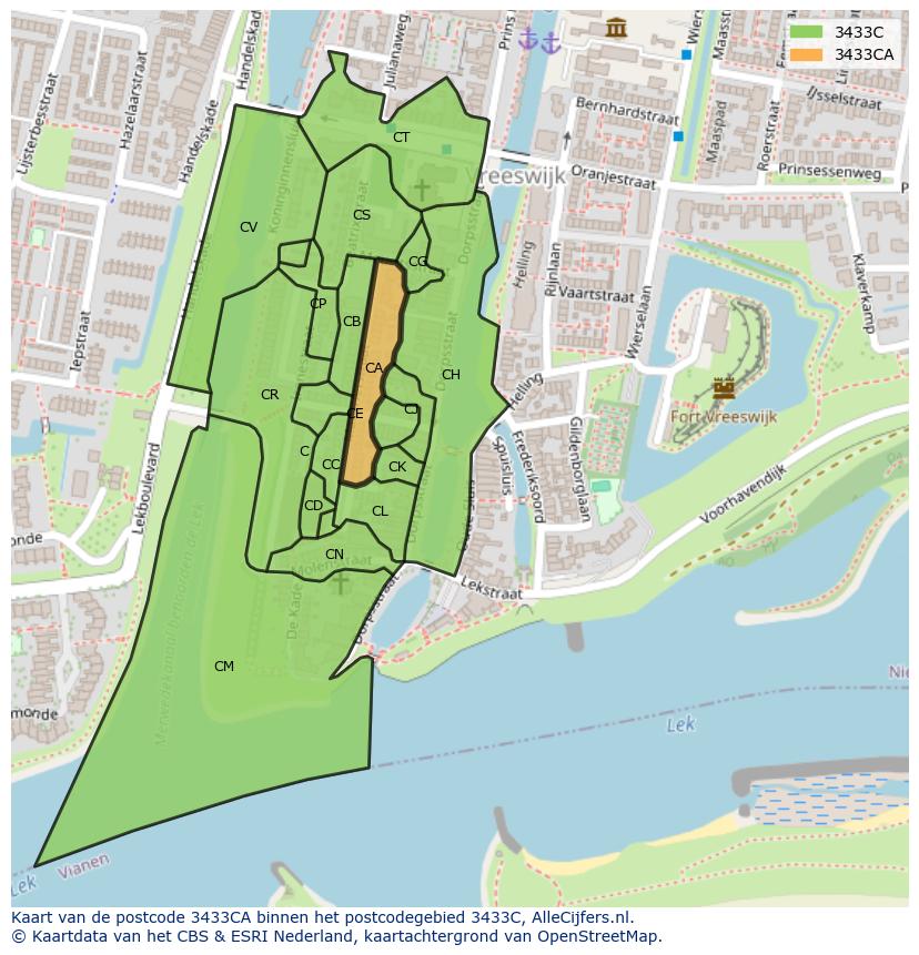 Afbeelding van het postcodegebied 3433 CA op de kaart.