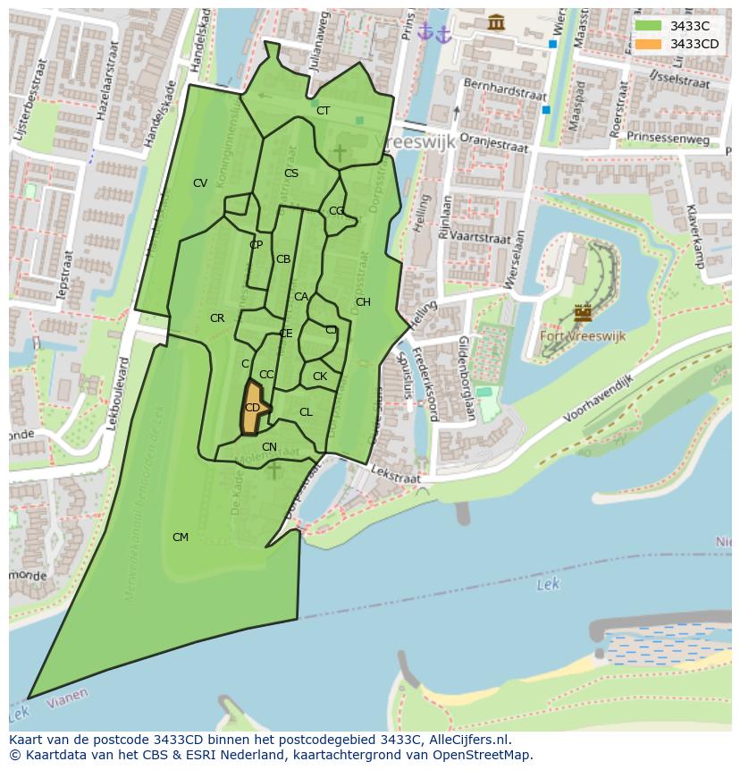 Afbeelding van het postcodegebied 3433 CD op de kaart.