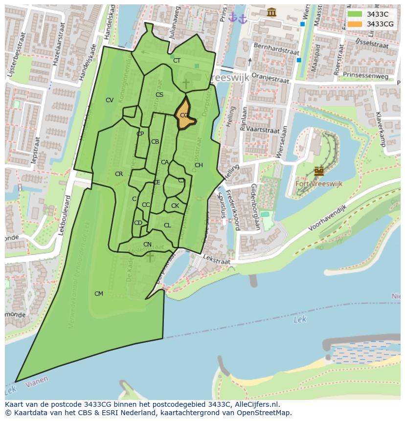Afbeelding van het postcodegebied 3433 CG op de kaart.