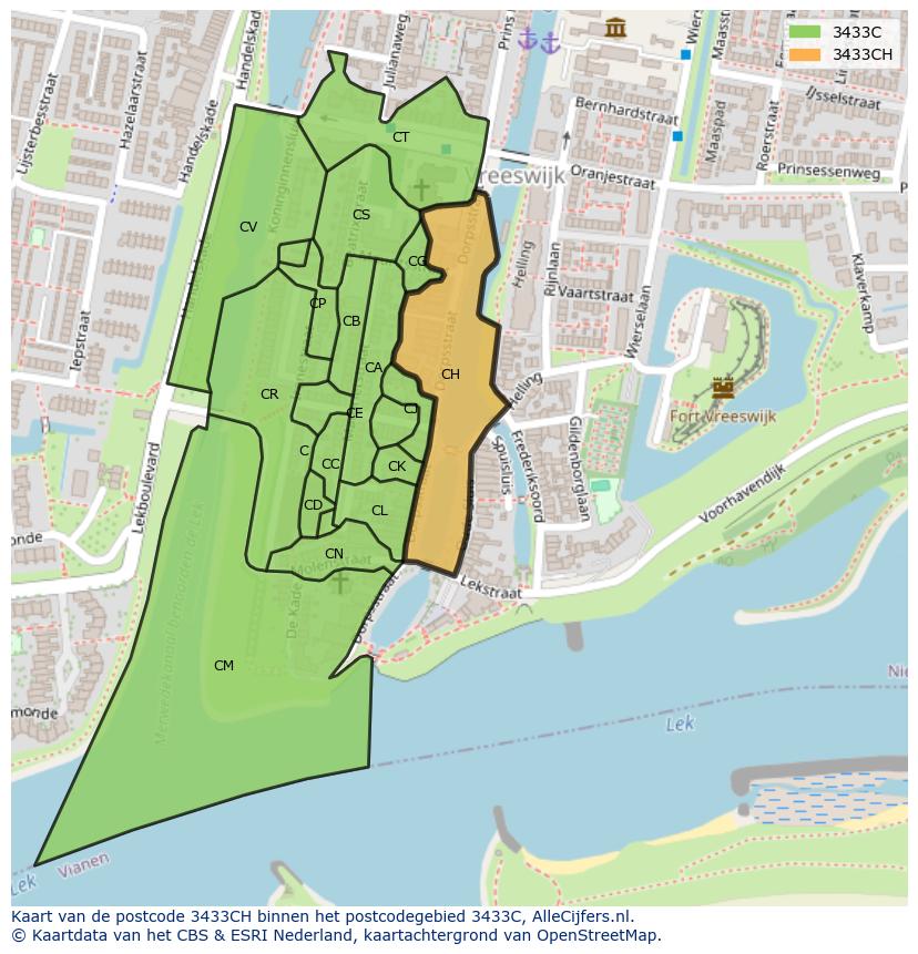Afbeelding van het postcodegebied 3433 CH op de kaart.