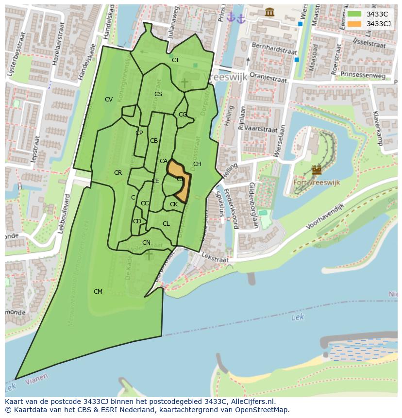 Afbeelding van het postcodegebied 3433 CJ op de kaart.