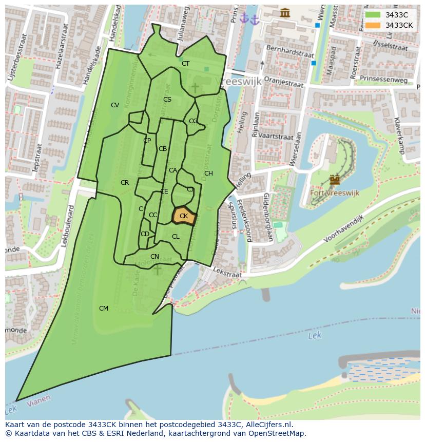 Afbeelding van het postcodegebied 3433 CK op de kaart.