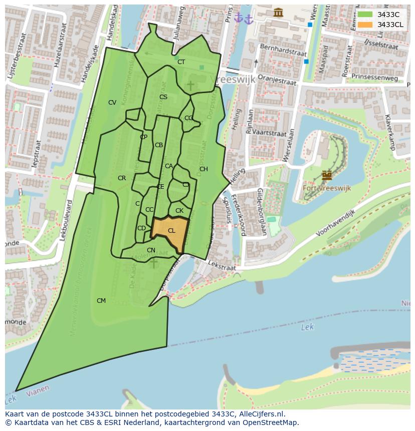 Afbeelding van het postcodegebied 3433 CL op de kaart.