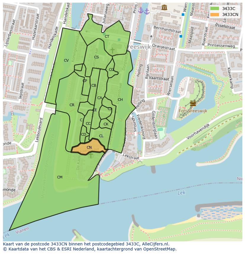 Afbeelding van het postcodegebied 3433 CN op de kaart.