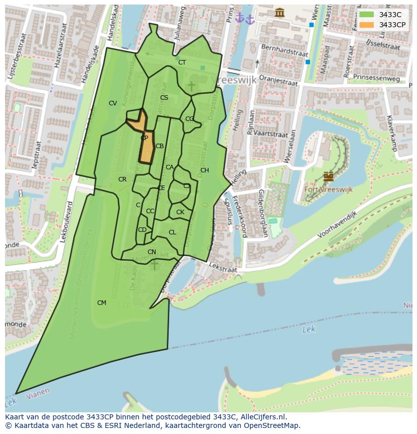 Afbeelding van het postcodegebied 3433 CP op de kaart.