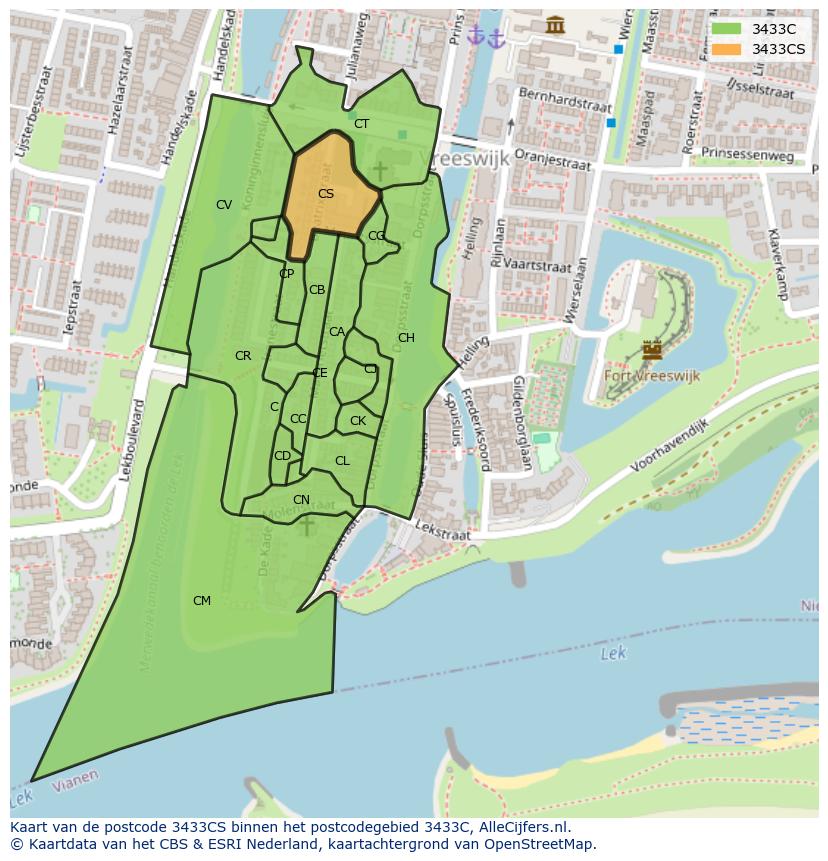 Afbeelding van het postcodegebied 3433 CS op de kaart.