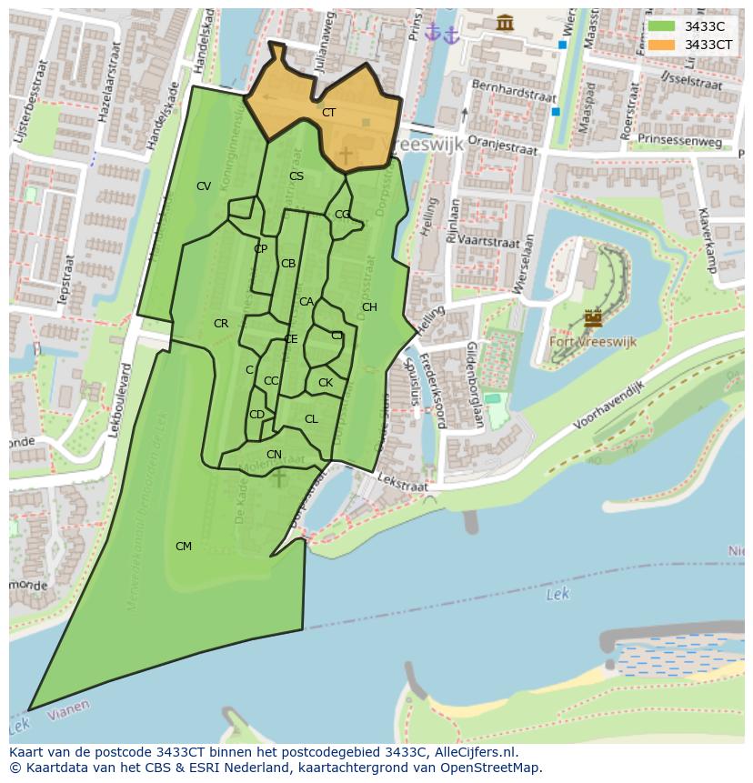 Afbeelding van het postcodegebied 3433 CT op de kaart.